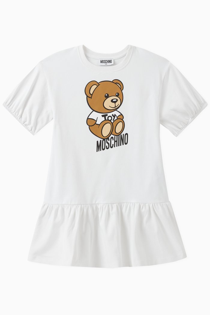 

Teddy Bear Logo Dress in Cotton, White