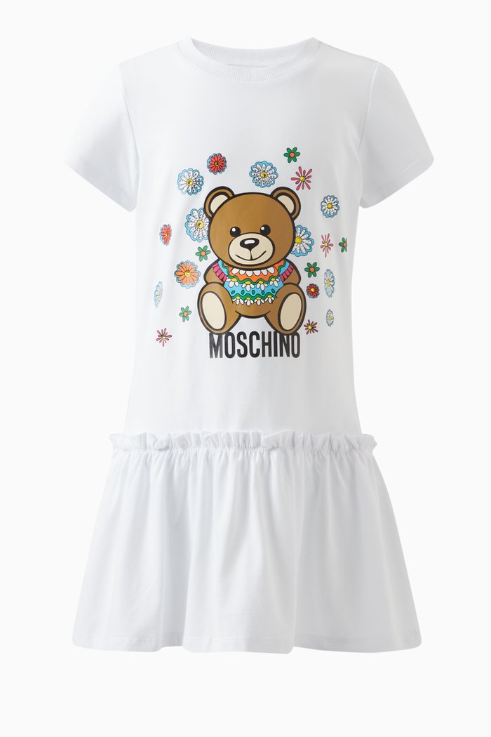 

Teddy Bear-print T-shirt Dress in Cotton, White