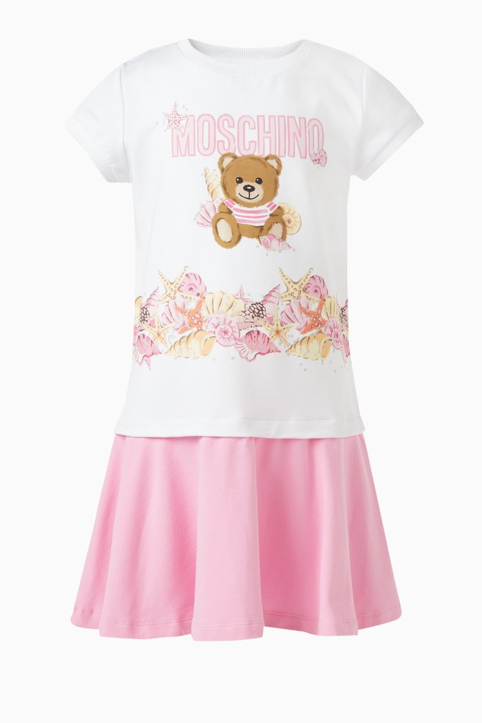 

Teddy Bear Print Dress in Cotton, Pink