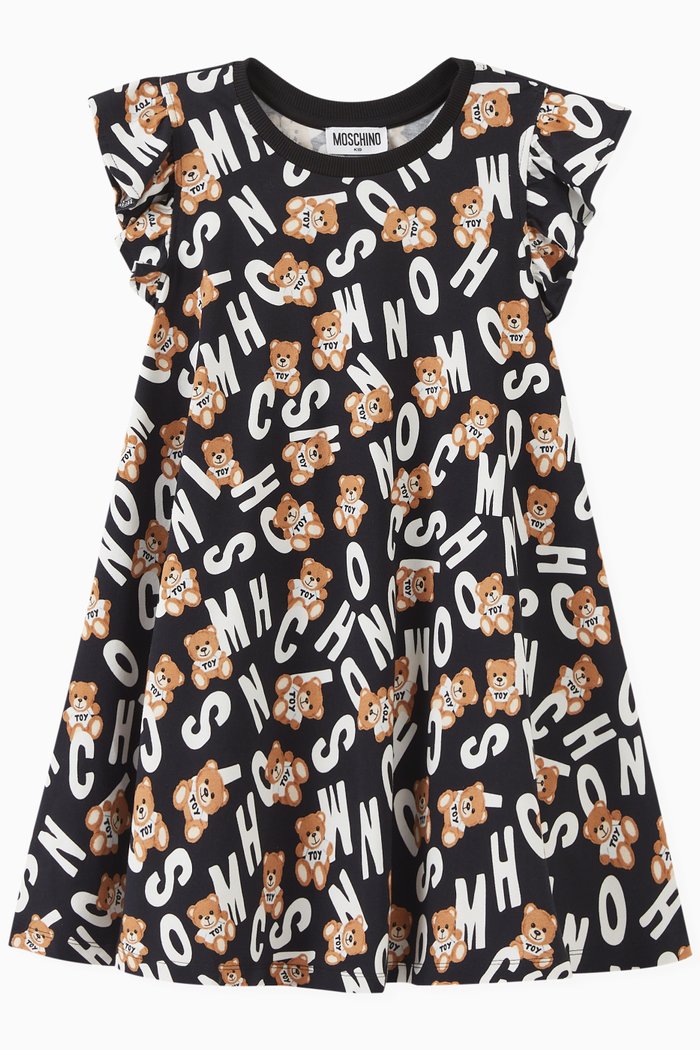 

Teddy Print T-shirt Dress in Cotton, Black