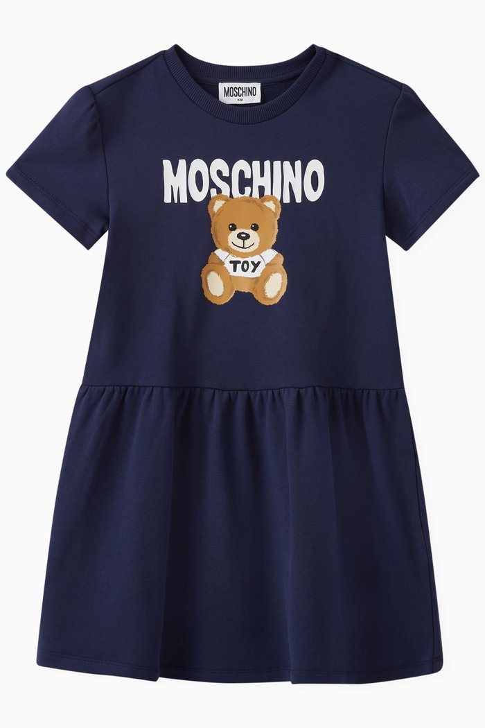 

Teddy Print Dress in Cotton, Blue