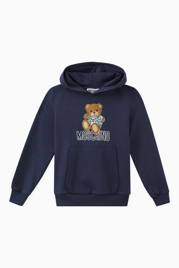 Teddy Print Hoodie, Blue