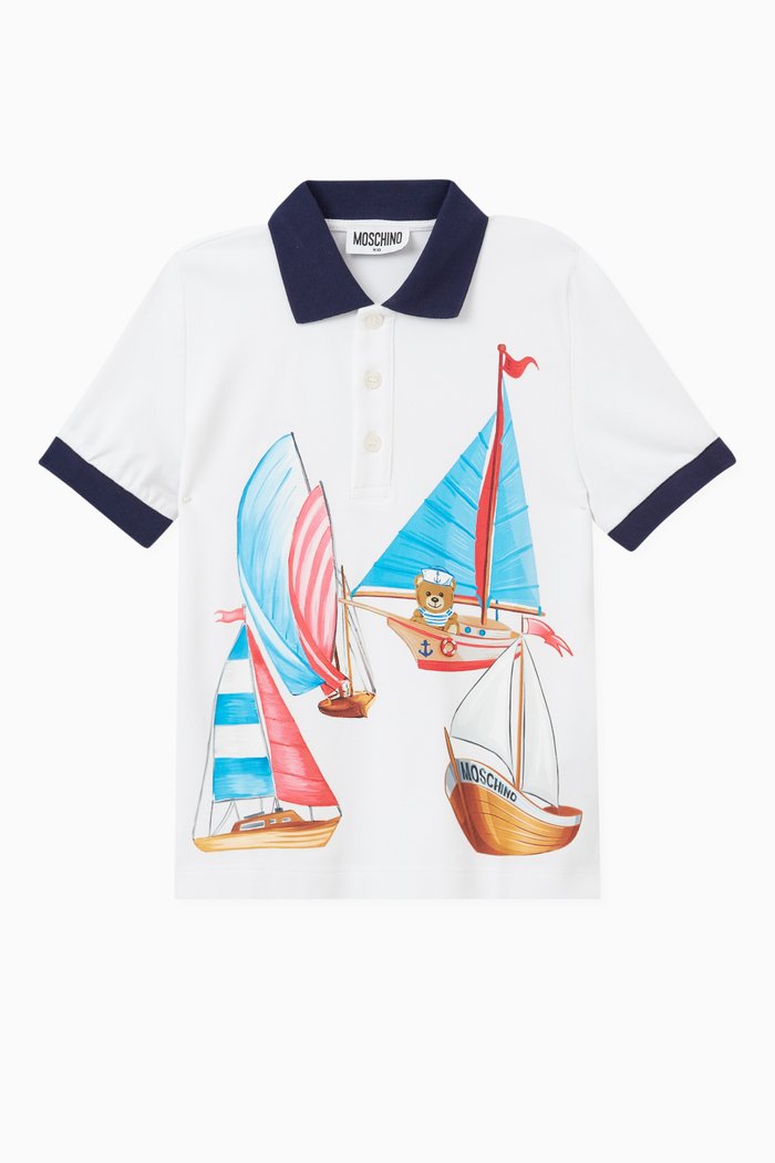 

Boat Print Polo Shirt in Cotton, White