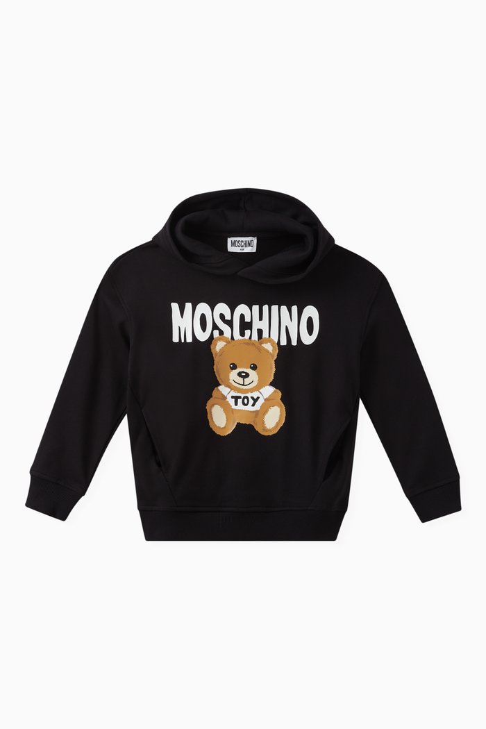 

Teddy Print Hoodie in Cotton, Black