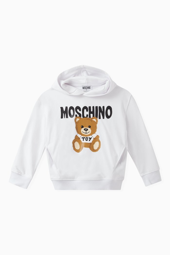 

Teddy Print Hoodie in Cotton, White