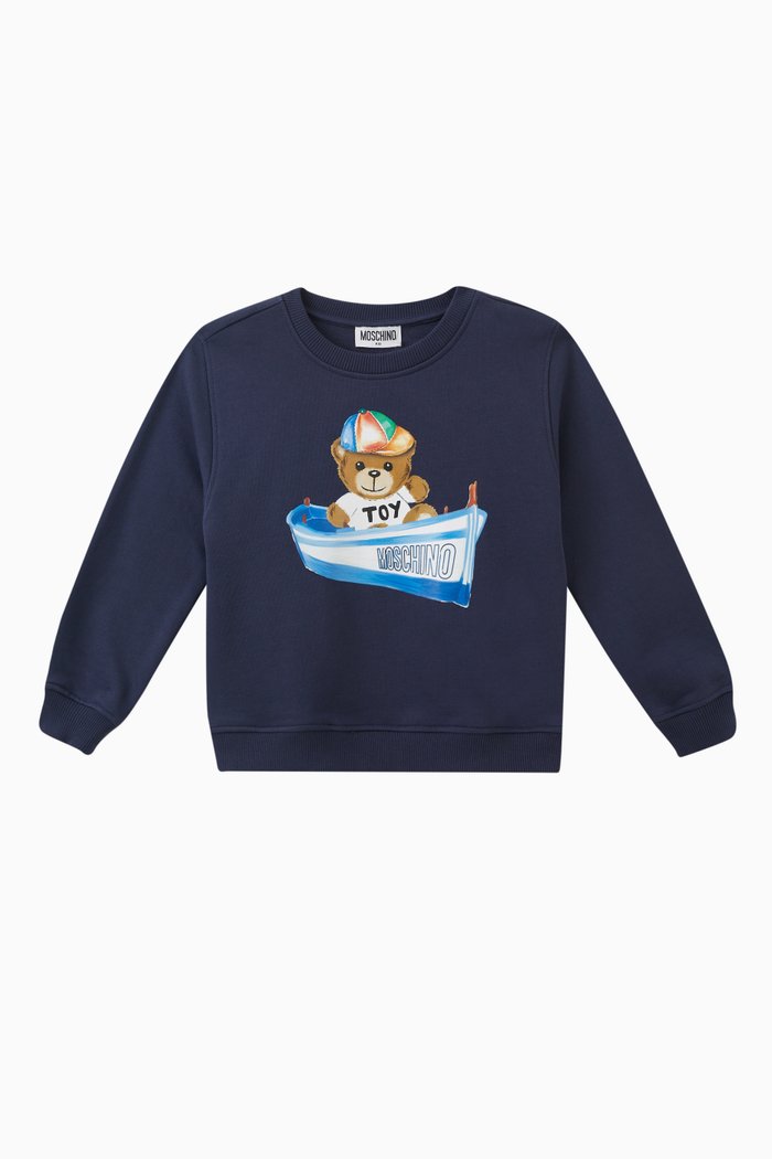 

Teddy Print Sweatshirt in Cotton, Blue