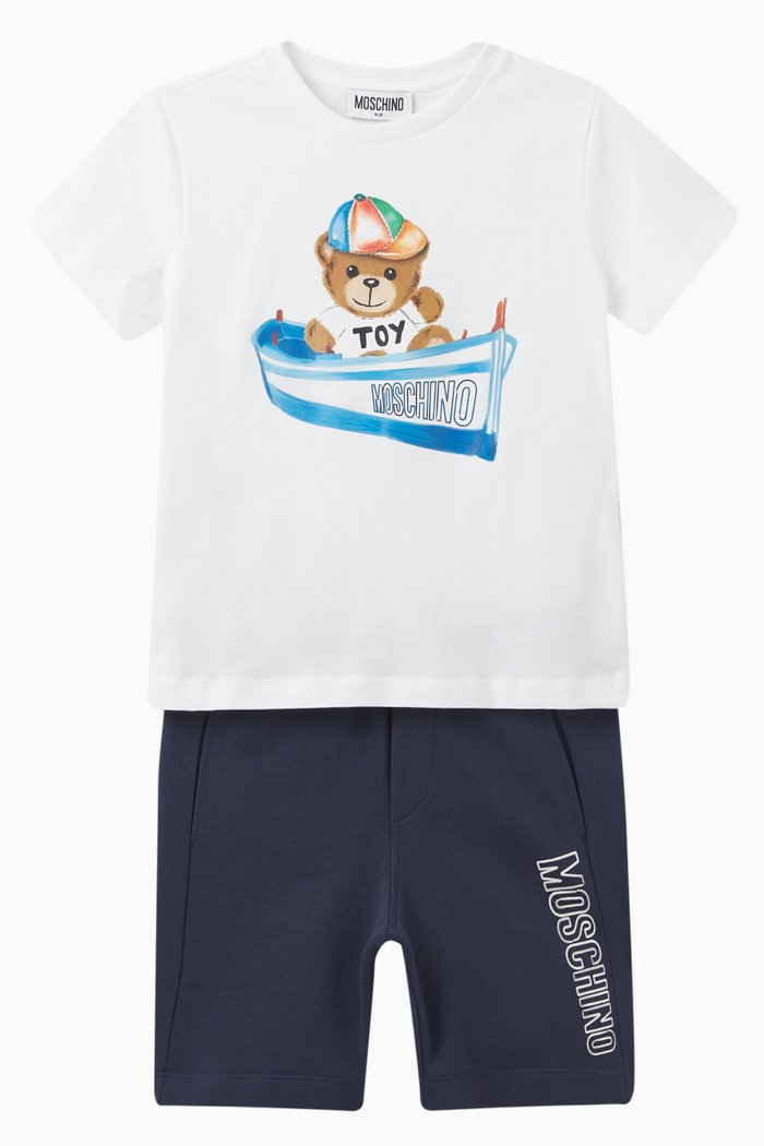 

Teddy Print T-shirt and Shorts, Set of Two, Blue