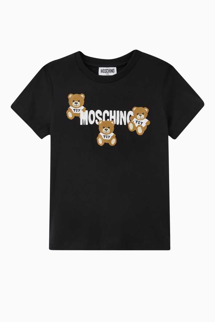 

Logo & Teddy Bear Print T-shirt in Cotton Jersey, Black