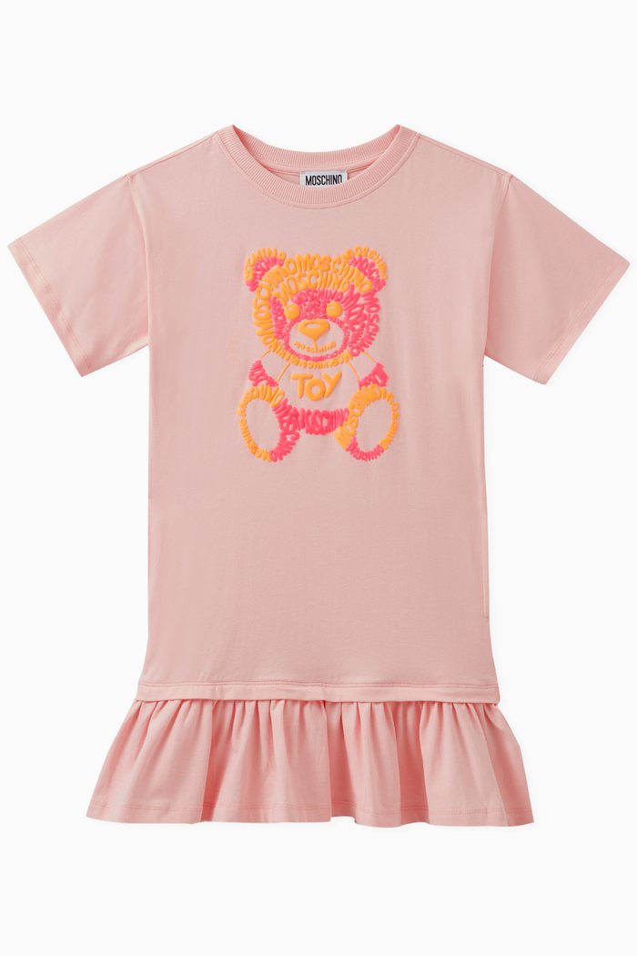 

Logo Teddy Bear Print Dress in Cotton, Pink