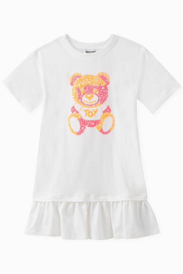 

Logo Teddy Bear Print Dress in Stretch Cotton, White