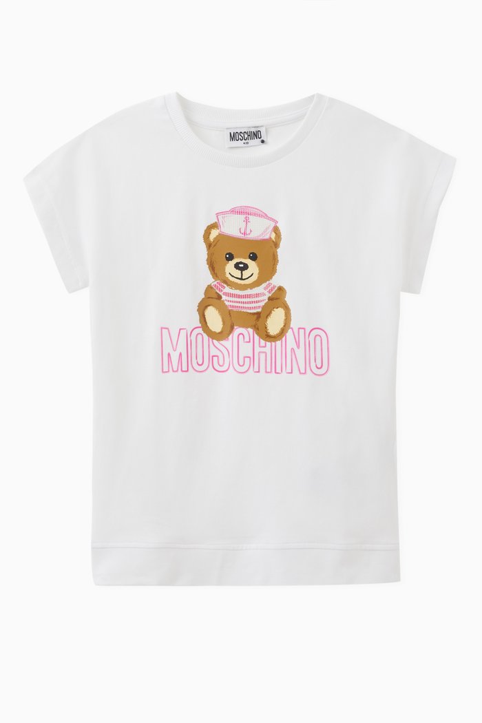 

Logo & Teddy Bear Print T-shirt in Stretch Cotton, White