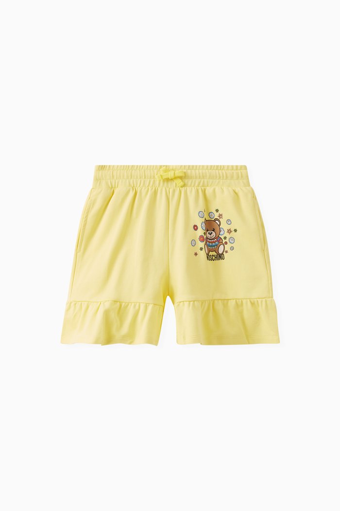 Teddy Bear Logo Shorts in Cotton, Yellow