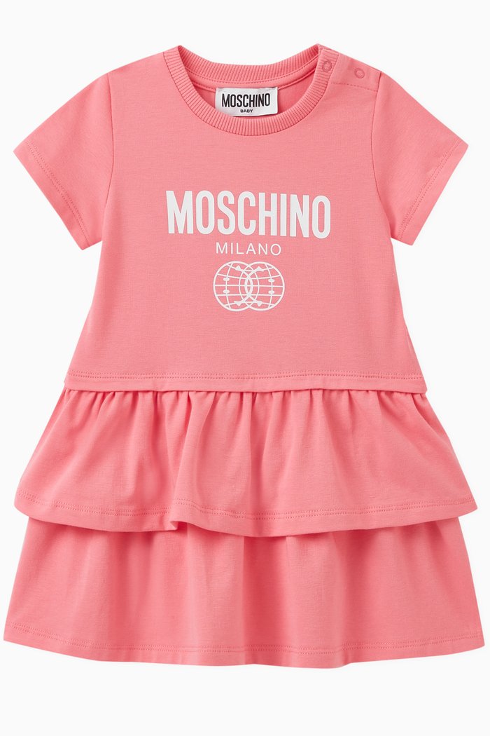 

Logo Tiered Dress in Cotton, Pink