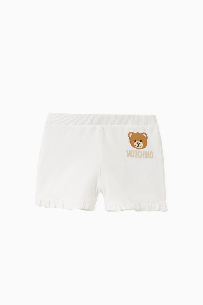 

Logo & Teddy Bear Print Shorts in Stretch Cotton, White