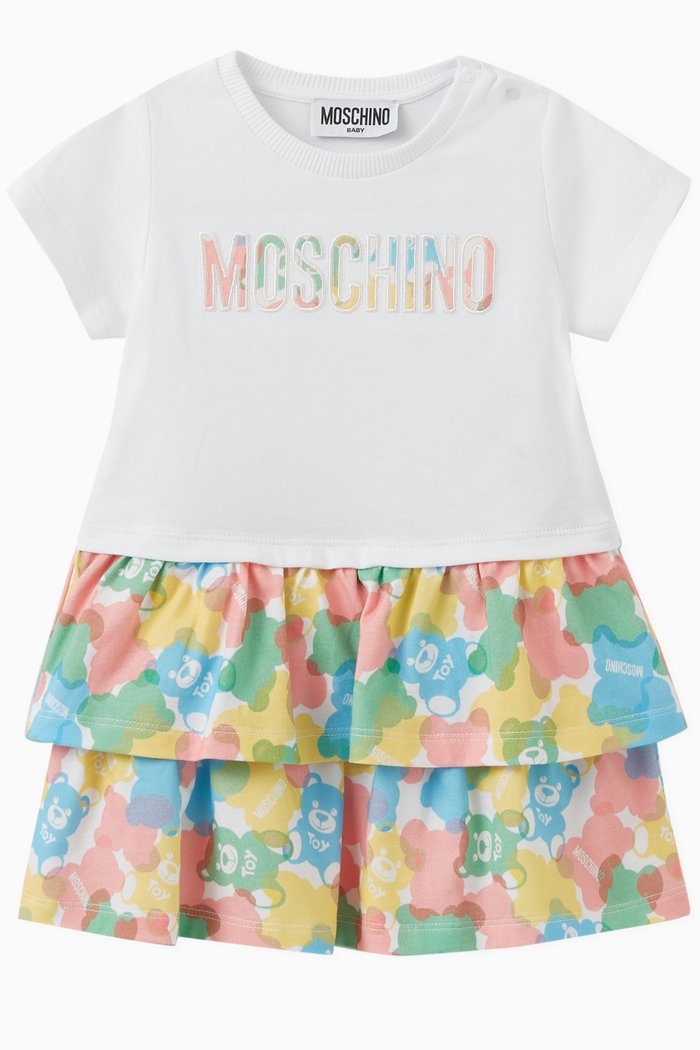 

Logo & Teddy Bear Print Dress in Cotton, White