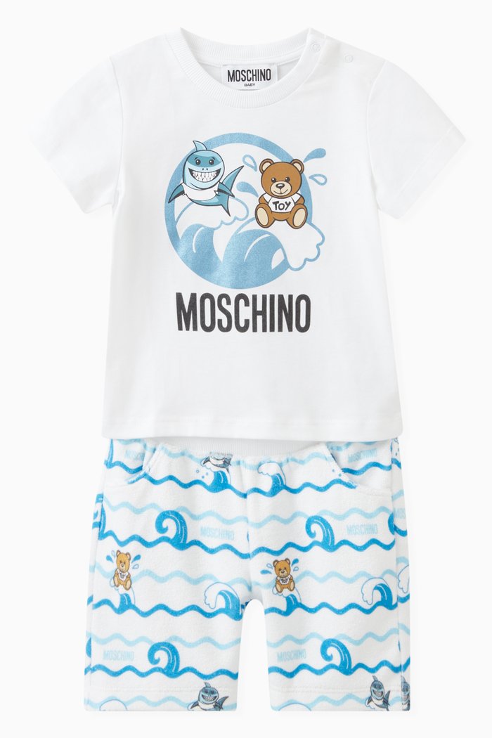 

Teddy Bear-print T-shirt & Shorts Set in Cotton, White