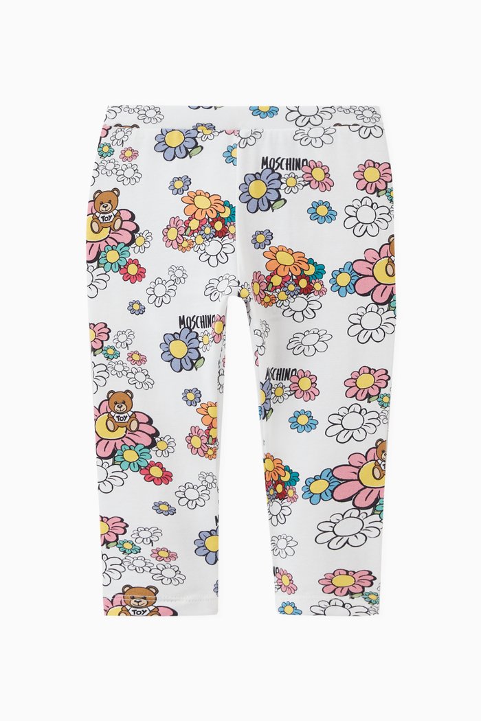 

Floral & Teddy Bear Print Leggings in Stretch Cotton, Multicolour