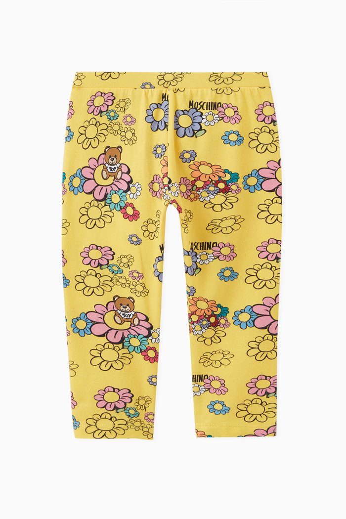 

Floral & Teddy Bear Print Leggings in Stretch Cotton, Yellow