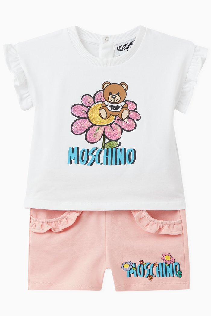 

Flower Teddy T-shirt & Shorts Set in Stretch Cotton, Pink