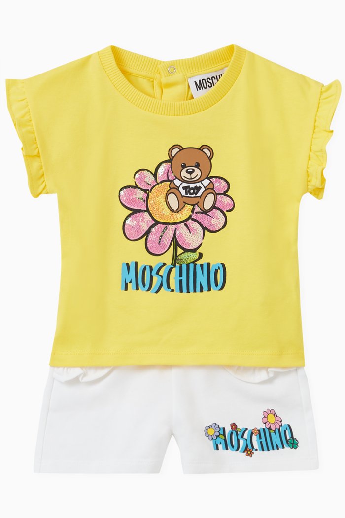 

Flower Teddy T-shirt & Shorts Set in Stretch Cotton, White
