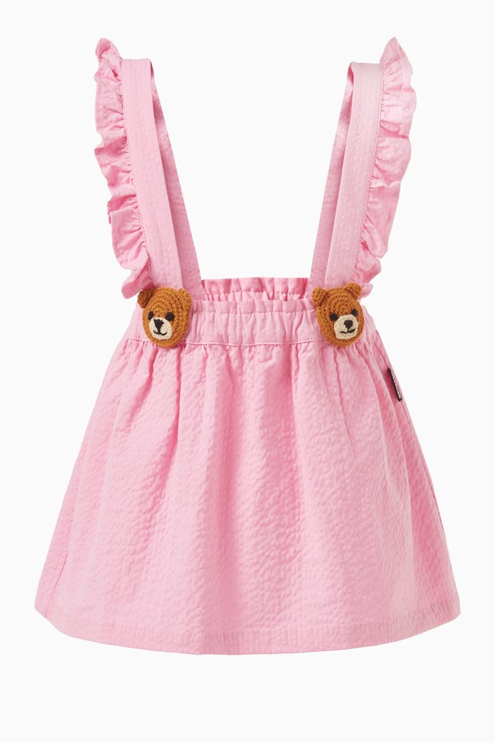 

Knitted Teddy Bear Strap Skirt in Cotton Gabardine, Pink