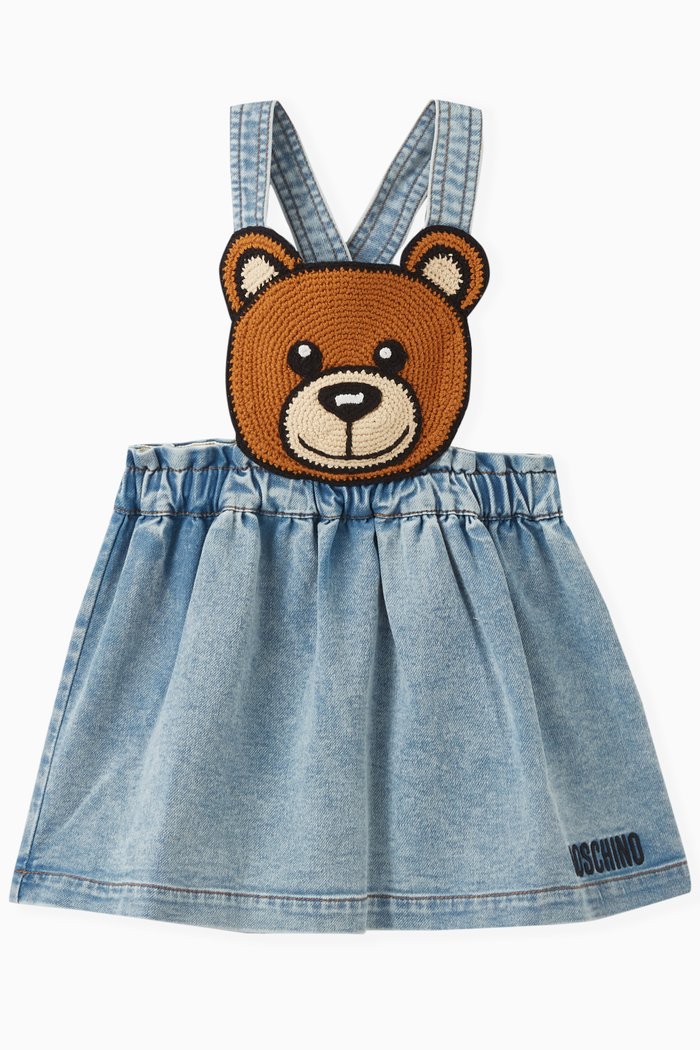 

Teddy Bear Dungaree Skirt in Denim, Blue