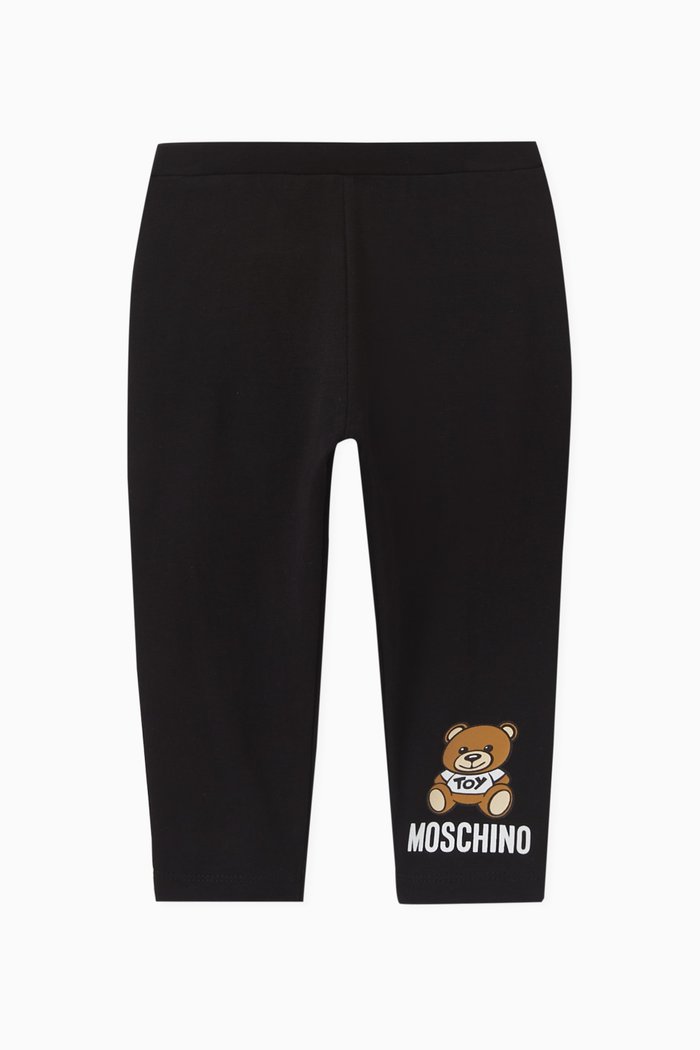 

Logo & Teddy Bear Print Leggings in Stretch Cotton, Black