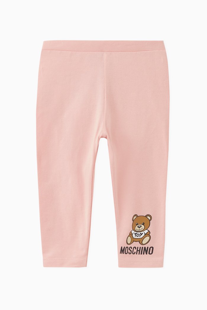 

Logo & Teddy Bear Print Leggings in Stretch Cotton, Pink