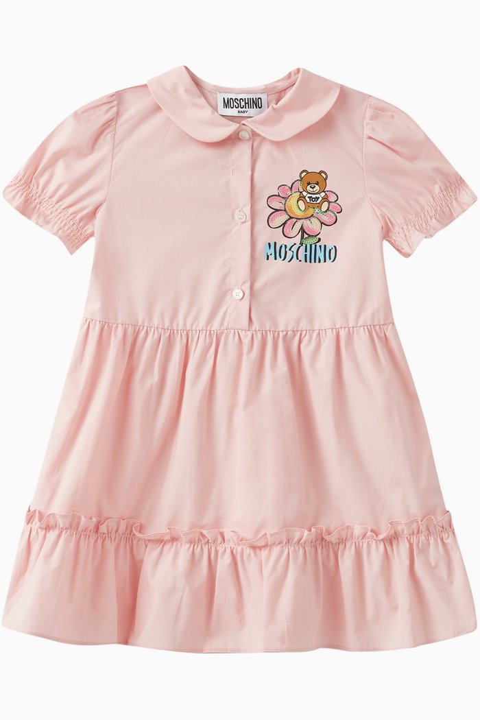 

Flower Logo Print Dress in Cotton, Pink