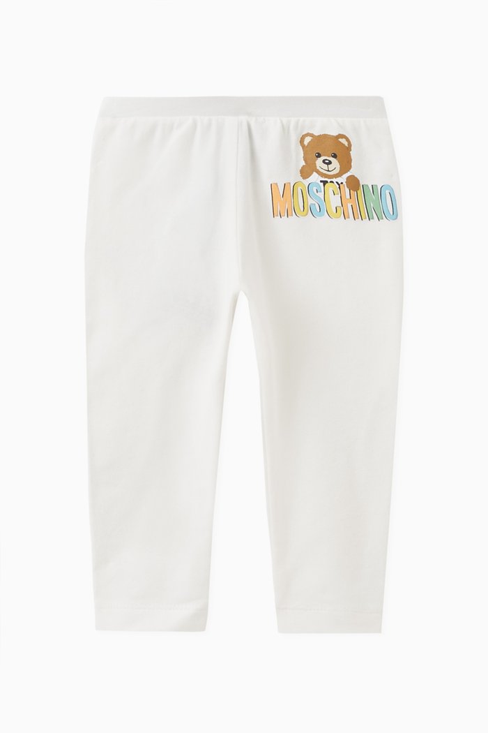 

Logo & Teddy Bear Print Leggings in Stretch Cotton, Neutral