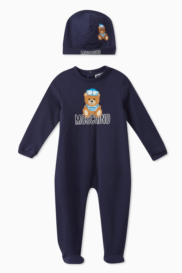 

Logo Print Sleepsuit & Hat Set, Blue