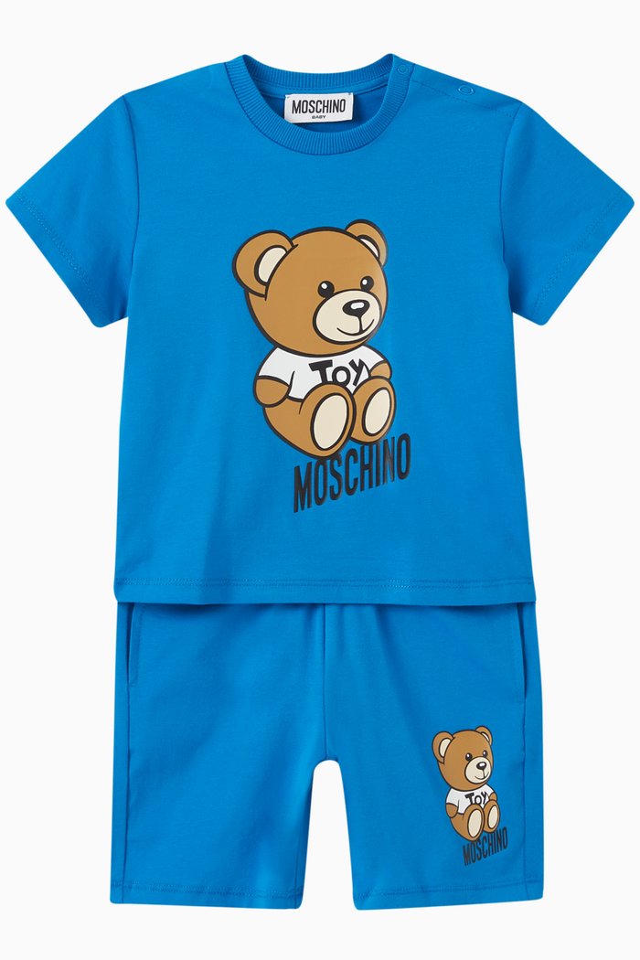 

Teddy Print T-shirt & Shorts Set, Blue