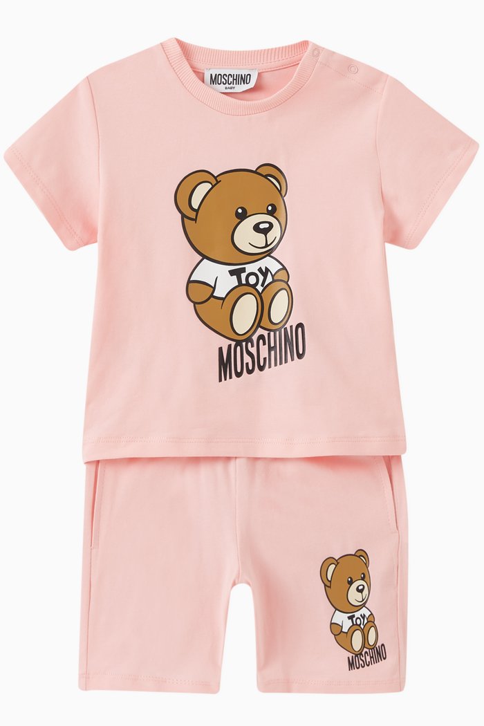 

Teddy Print T-shirt & Shorts Set, Pink