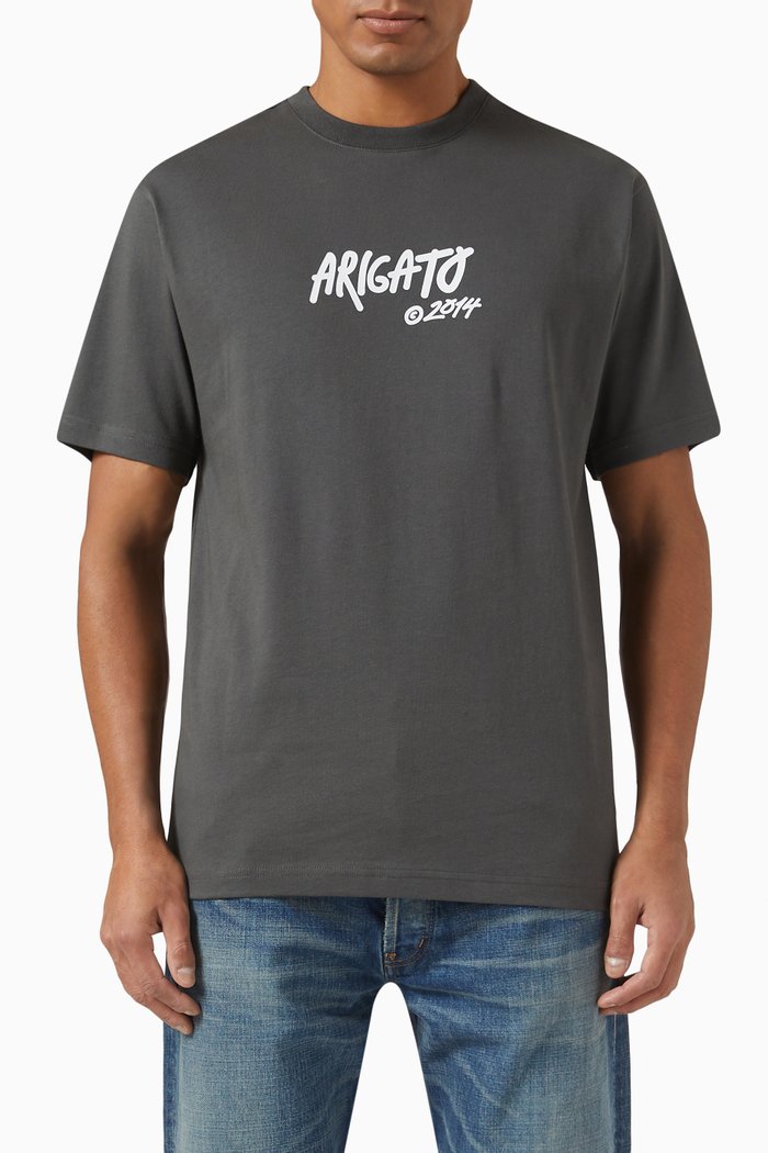 

Graphic Logo Print T-shirt in Organic Cotton, Grey