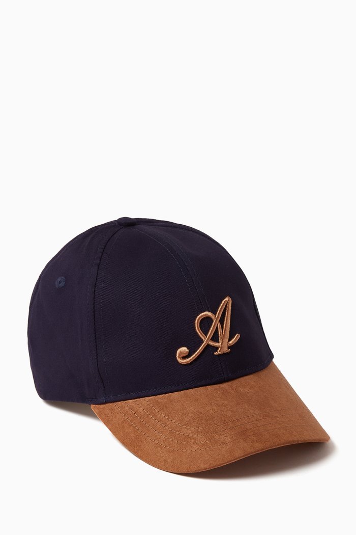

Signature Colour-block Cap in Cotton & Suede, Blue