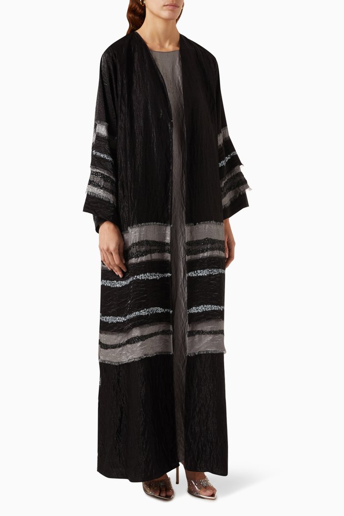 

Embellished Shimmer Abaya Set, Black