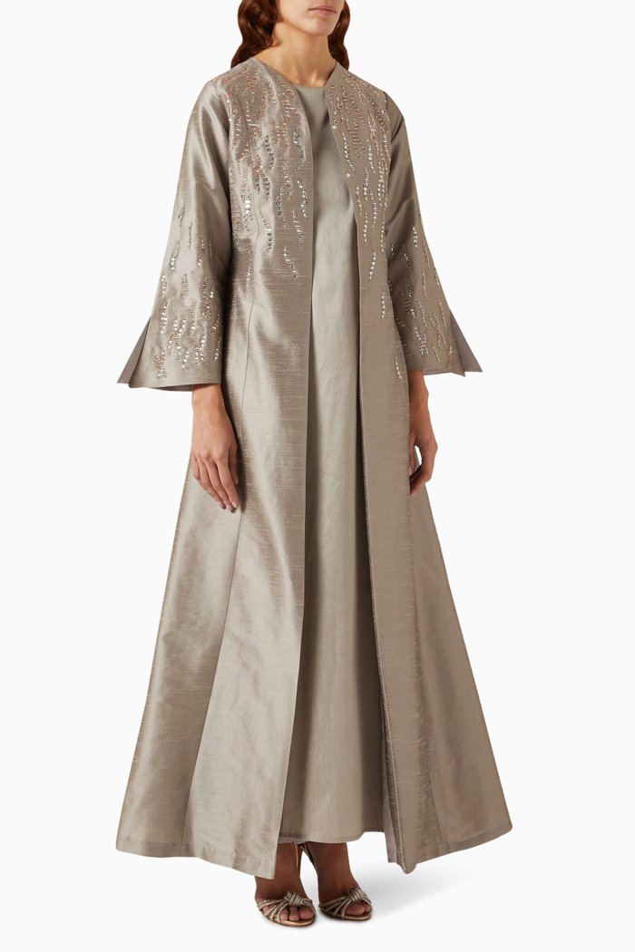 

Embellished Abaya Set in Silk, Neutral