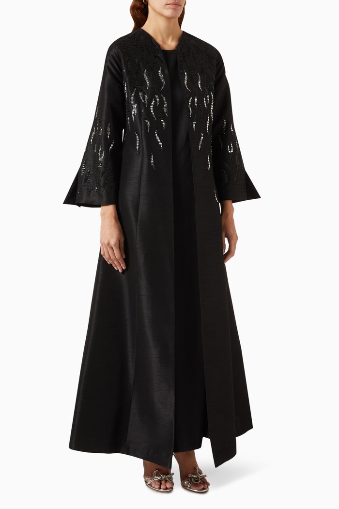 

Embellished Abaya Set in Silk, Black