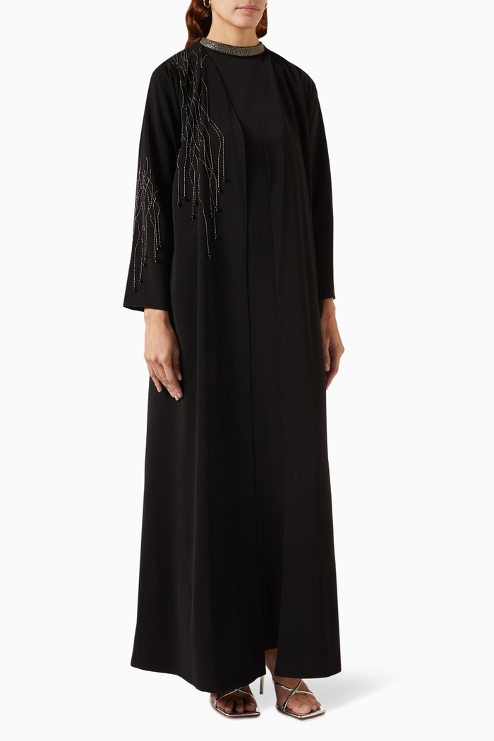 

Embellished Abaya Set in Crepe, Black