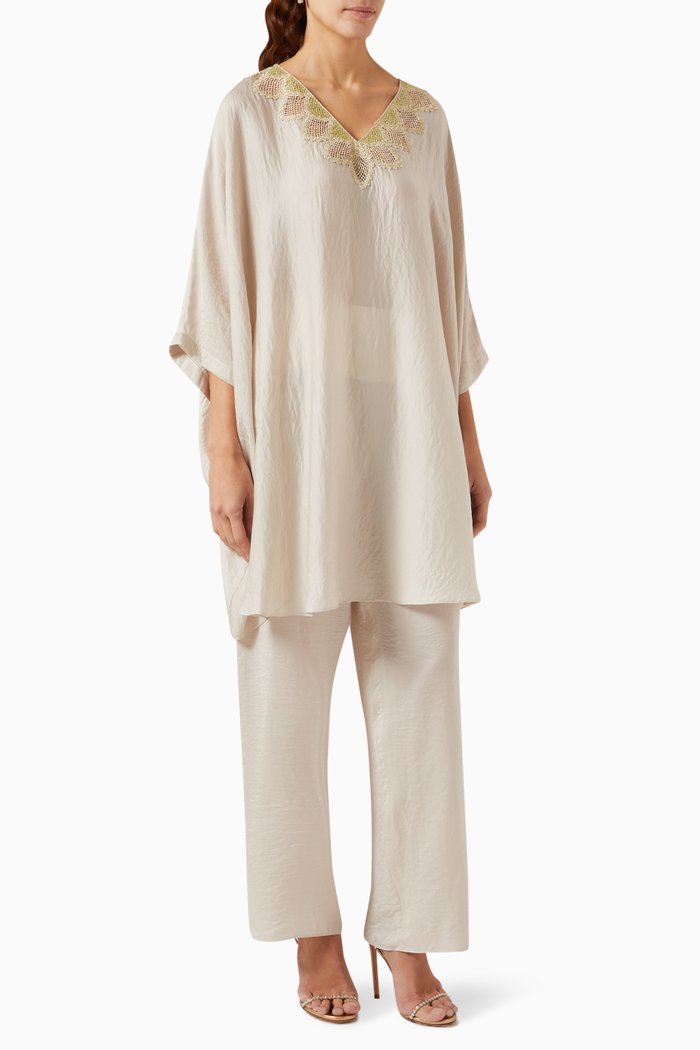 

Embroidered Top & Pants Set in Cotton-blend, Grey