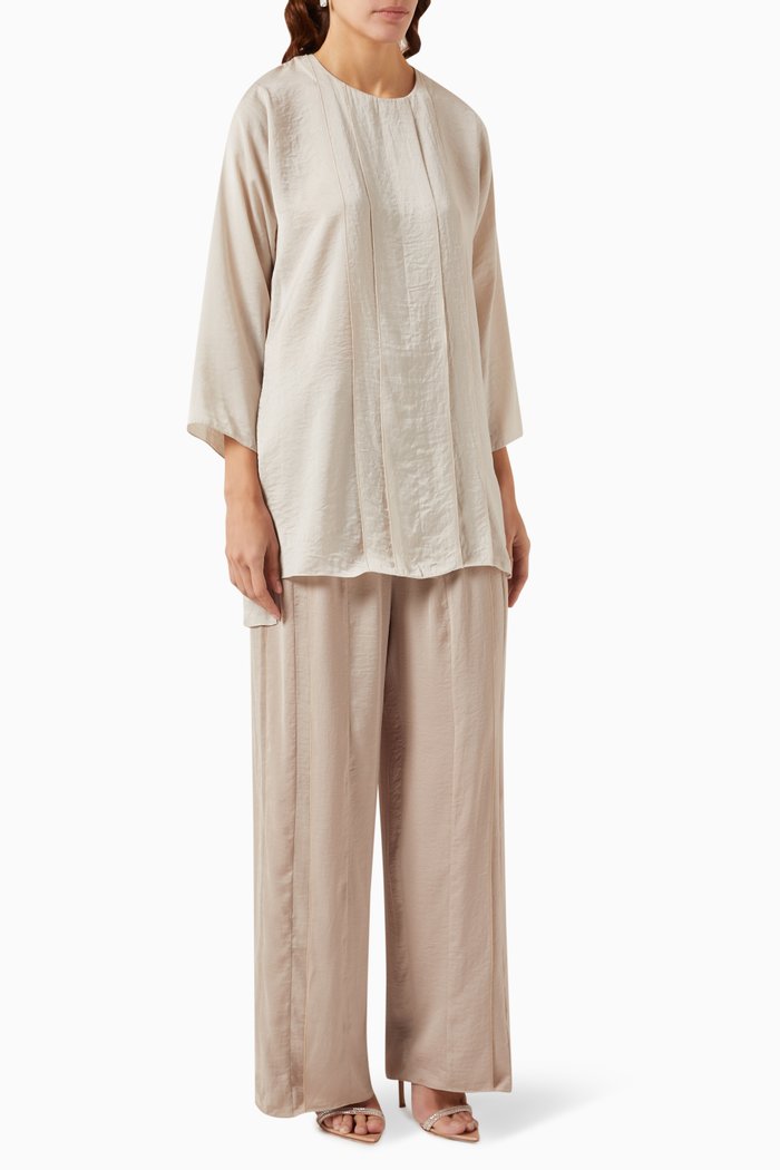 

Pleated Top & Pants Set in Silk-blend, Grey