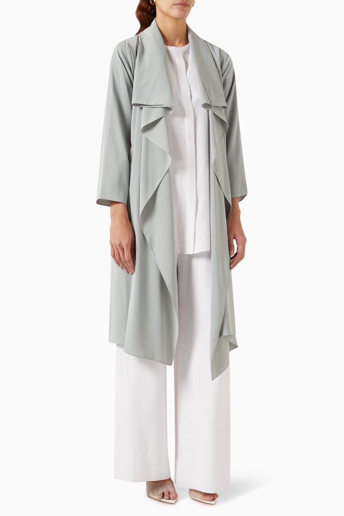 Draped Jacket, Top & Pants Set in Crepe & Linen, Grey
