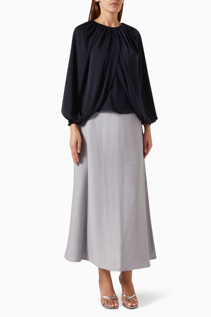 

Draped Top & Skirt Set in Silk & Linen, Grey