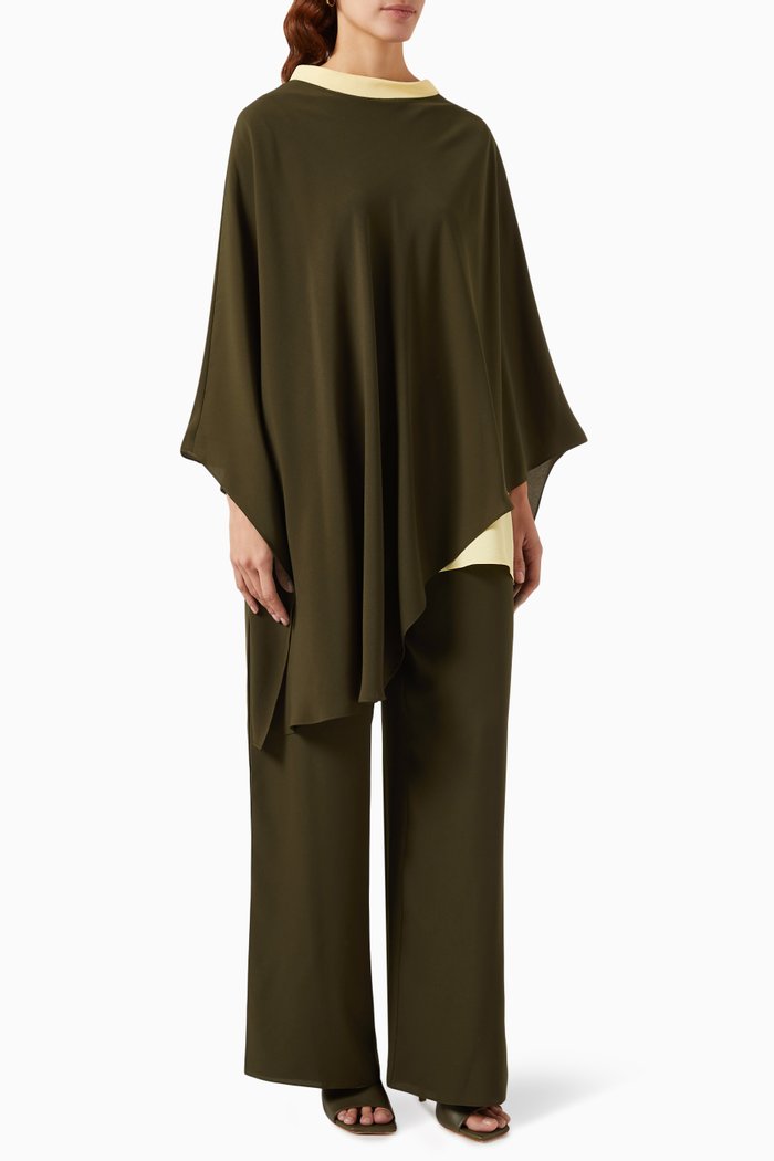 

Poncho, Top & Pants Set in Crepe, Green