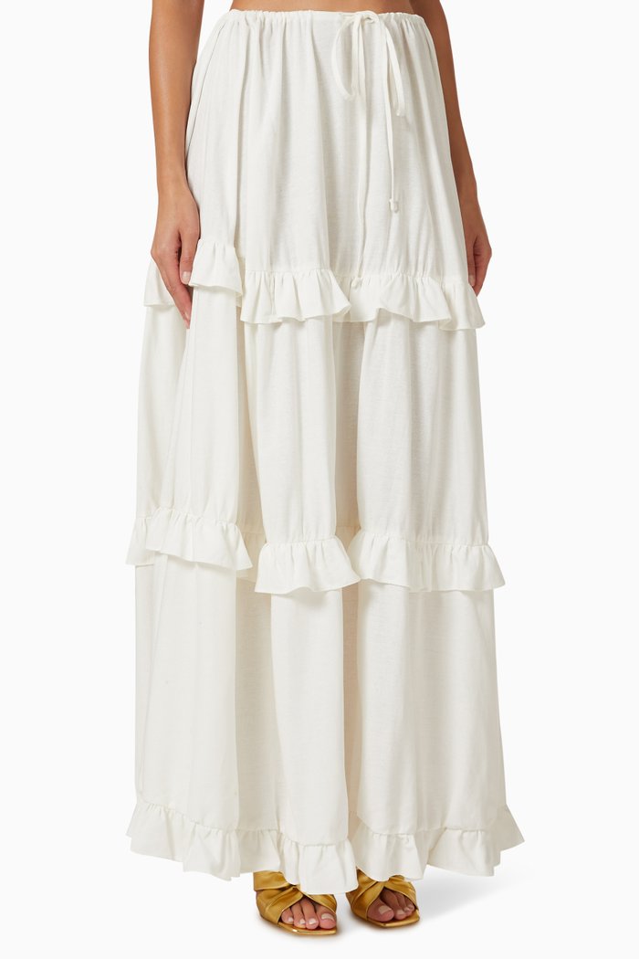 

Le Crepuscule Maxi Skirt in Linen, White