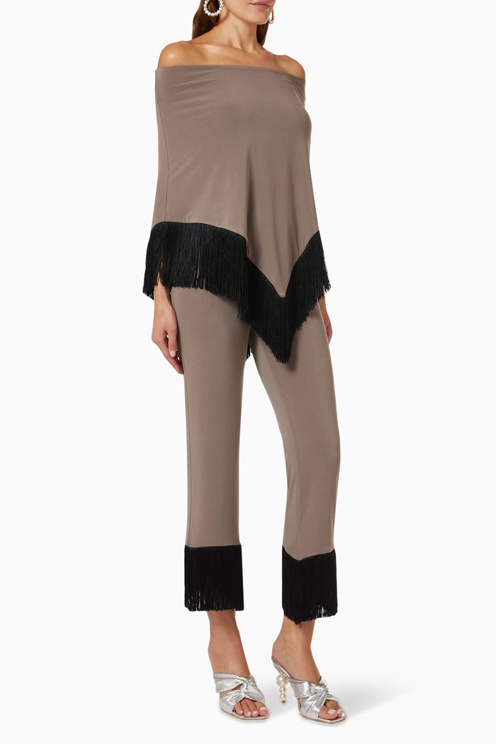 

L'Aurore Fringe Poncho Twin Set in Stretch-jersey, Black