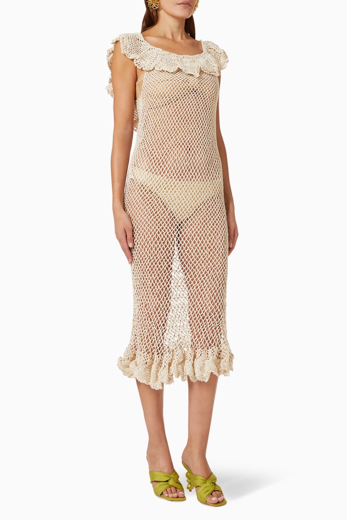 

Le Galilee Crochet Midi Dress in Cotton, Neutral