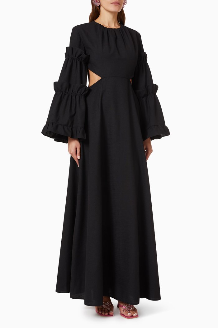

The Crepuscule Maxi Dress in Linen, Black