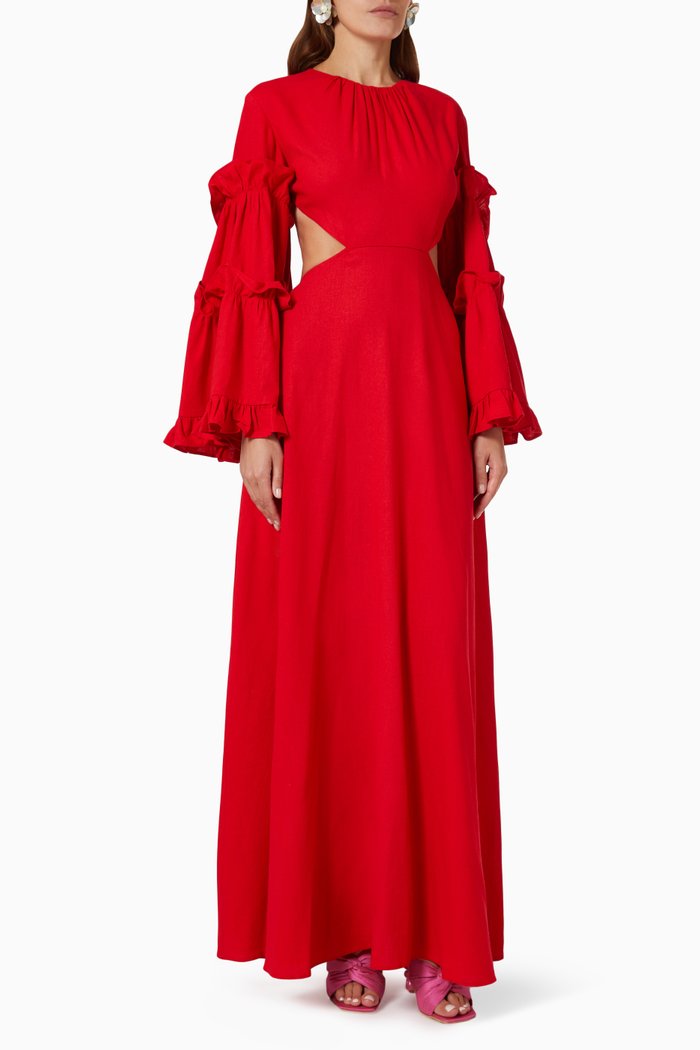 

The Crepuscule Maxi Dress in Linen, Red