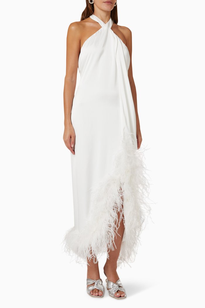 

La Lumiere de L'Aube Midi Dress in Silk-satin, White